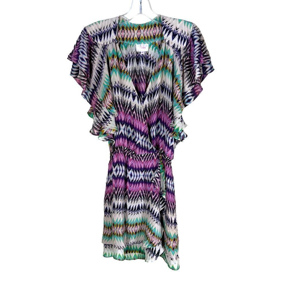 Parker Flora Silk Wrap Mini Dress Colorful Print Flutter Sleeve Summer XS